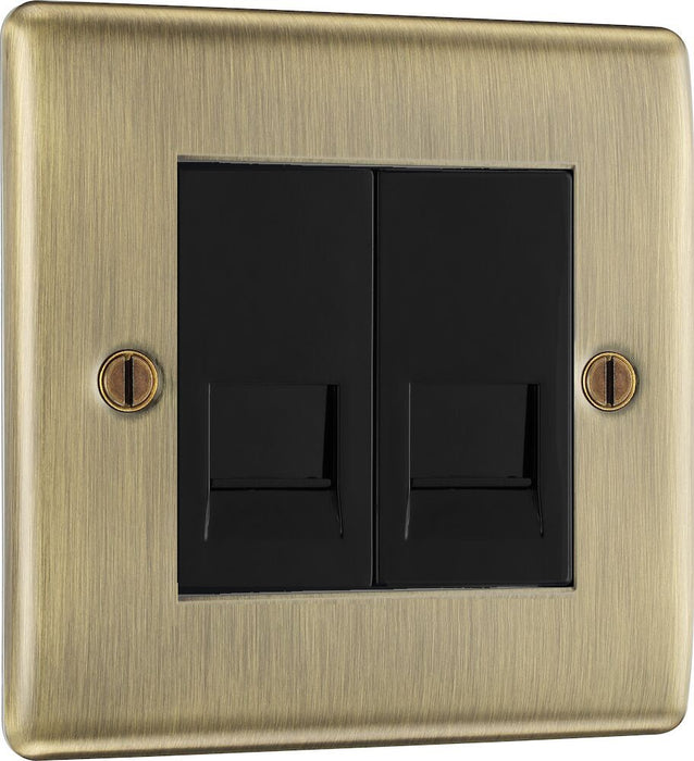 BG Nexus Metal Antique Brass Double Secondary Telephone Socket NABBTS2B