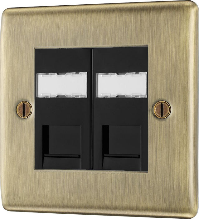 BG Nexus Metal Antique Brass Double RJ45 Cat6 Data Outlet NABRJ4526B