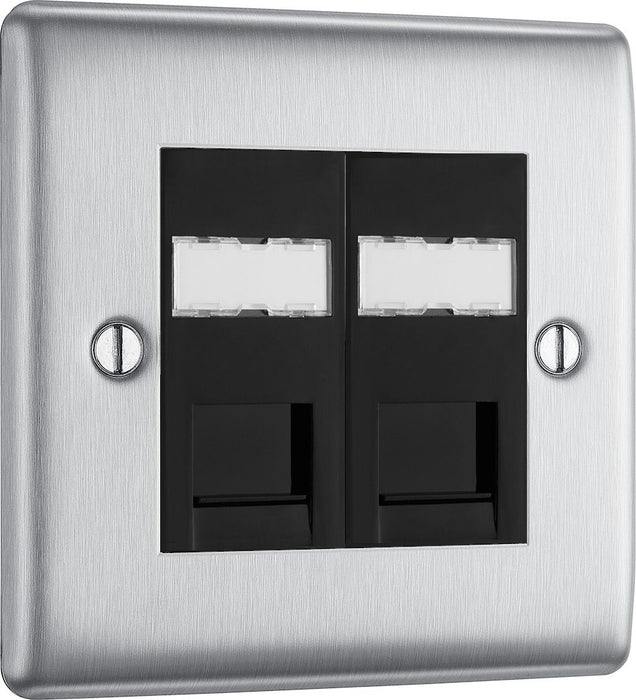 BG Nexus Metal Brushed Steel Double RJ45 Cat6 Data Outlet NBSRJ4526B ...