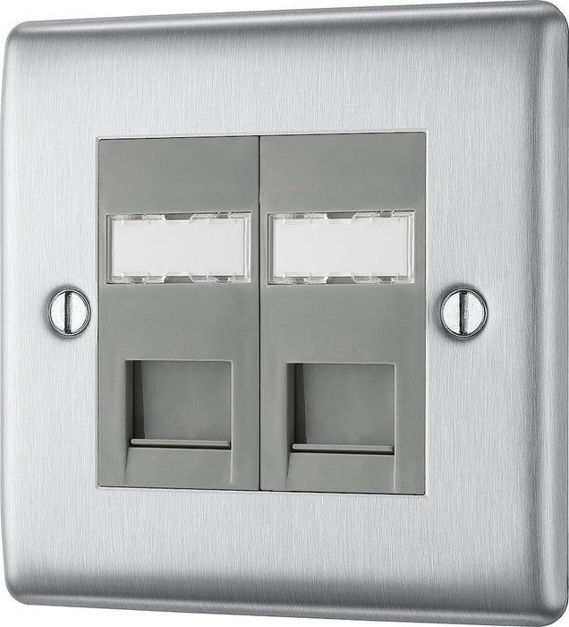 BG Nexus Metal Brushed Steel Double RJ45 Cat6 Data Outlet NBSRJ4526G ...