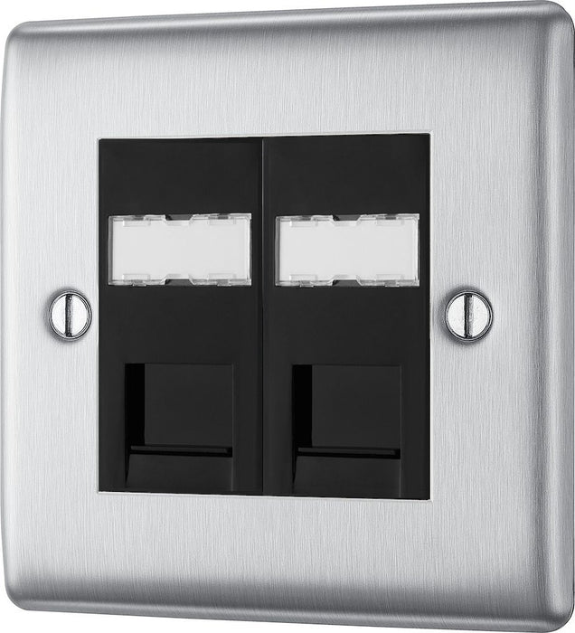 BG Nexus Metal Brushed Steel Double RJ45 Cat6A Data Outlet NBSRJ4526AB ...