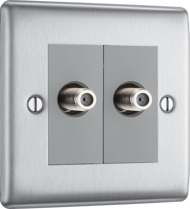 BG Nexus Metal Brushed Steel Double Satellite Socket NBS642G