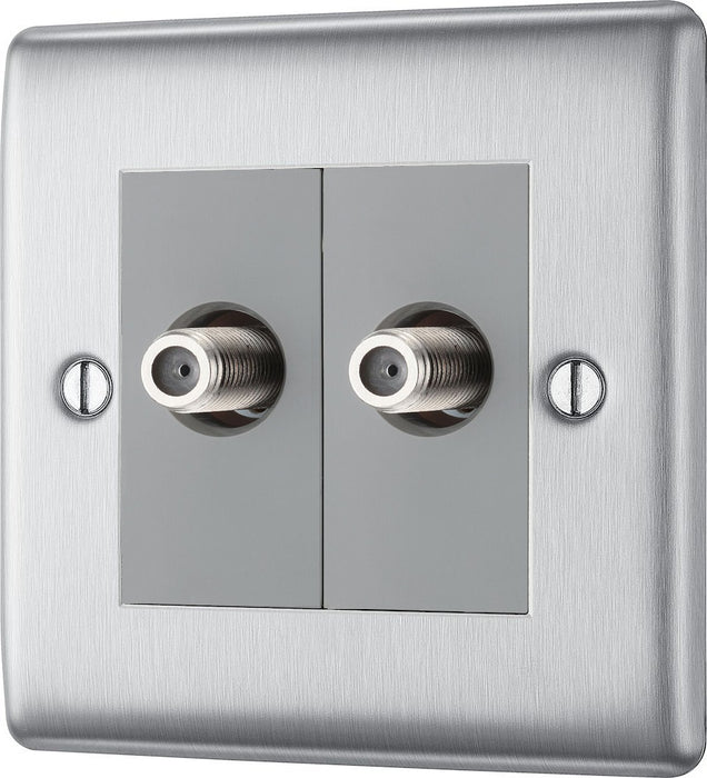 BG Nexus Metal Brushed Steel Double Satellite Socket NBS642G