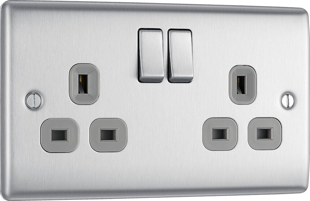 BG Nexus Metal Brushed Steel 13A Double Socket NBS22G | RS Electrical ...