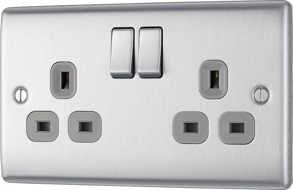BG Nexus Metal Brushed Steel 13A Double Socket NBS22G | RS Electrical ...