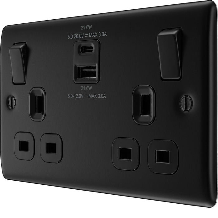 BG Nexus Metal Matt Black 13A Double USB Socket with 22W A+C ...