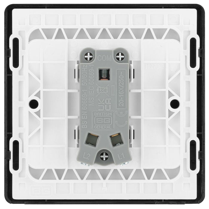 BG Evolve Polycarbonate Black Chrome 1G Wide Rocker Light Switch PCDBC12WB Available From RS Electrical back side