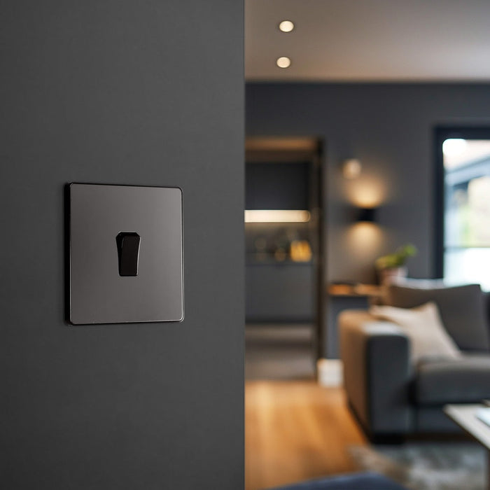 BG Evolve Polycarbonate Black Chrome Intermediate Light Switch PCDBC13B Available From RS Electrical lounge interior