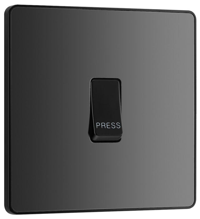 BG Evolve Polycarbonate Black Chrome Retractive Switch Marked Press PCDBC14B Available From RS Electrical left side