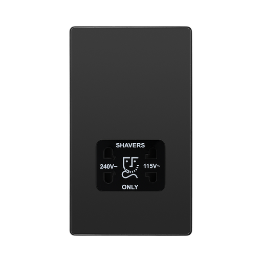BG Evolve Black Chrome Dual Voltage Shaver Socket PCDBC20B – straight-on front view