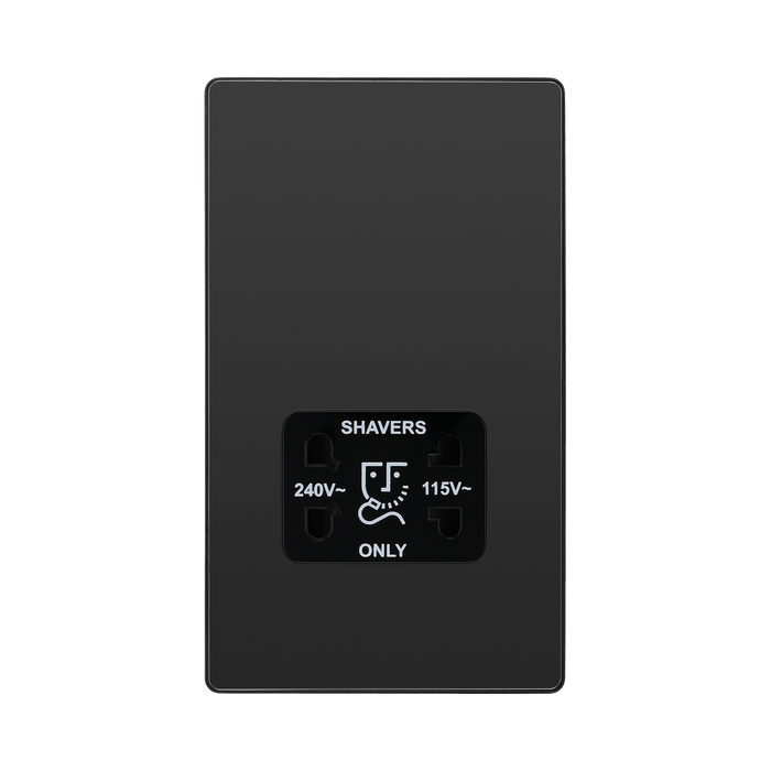 BG Evolve Black Chrome Dual Voltage Shaver Socket PCDBC20B – straight-on front view