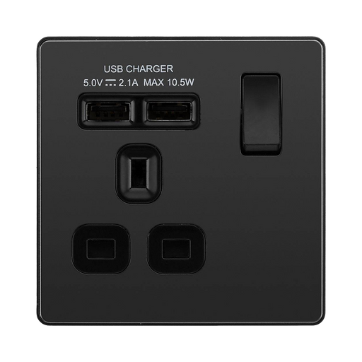 BG Evolve Black Chrome 13A Single USB Socket PCDBC21U2B