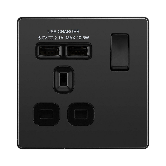 BG Evolve Black Chrome 13A Single USB Socket PCDBC21U2B