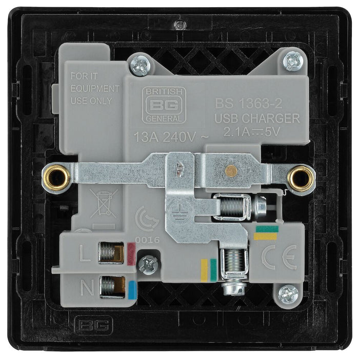 BG Evolve Polycarbonate Black Chrome Single USB Socket PCDBC21U2B Available From RS Electrical back side