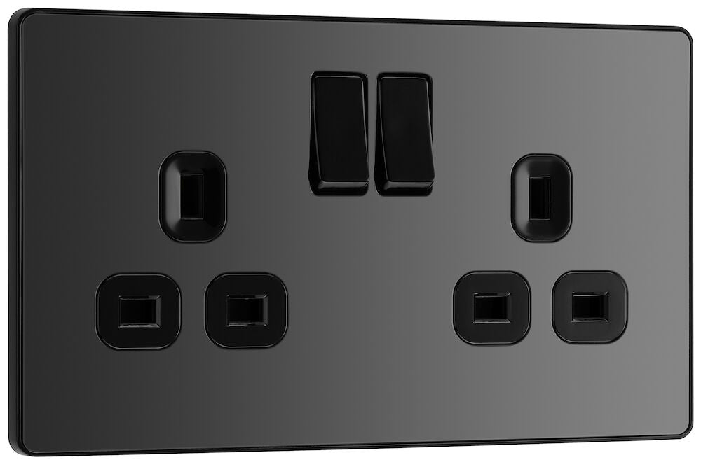 BG Evolve Polycarbonate Black Chrome Double Socket PCDBC22B Available From RS Electrical left side