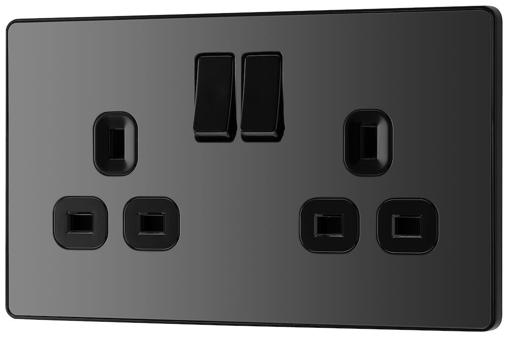 BG Evolve Polycarbonate Black Chrome Double Socket PCDBC22B Available From RS Electrical right side