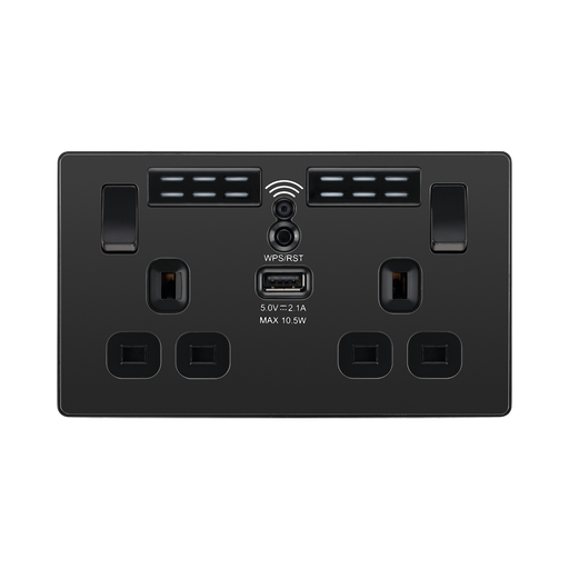 BG Evolve Black Chrome WiFi Extender with 13A double USB Socket PCDBC22UWRB