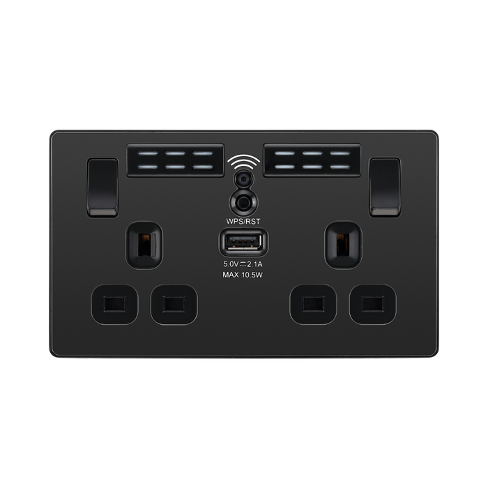 BG Evolve Black Chrome WiFi Extender with 13A double USB Socket PCDBC22UWRB