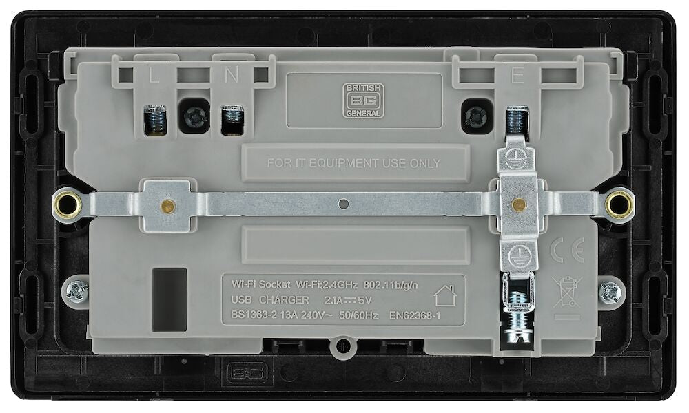 BG Evolve Polycarbonate Black Chrome Double USB Socket with WiFi Extender PCDBC22UWRB Available From RS Electrical back side