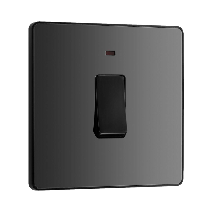 BG Evolve Polycarbonate Black Chrome 20A Double Pole Switch with Neon PCDBC31B Available From RS Electrical left side
