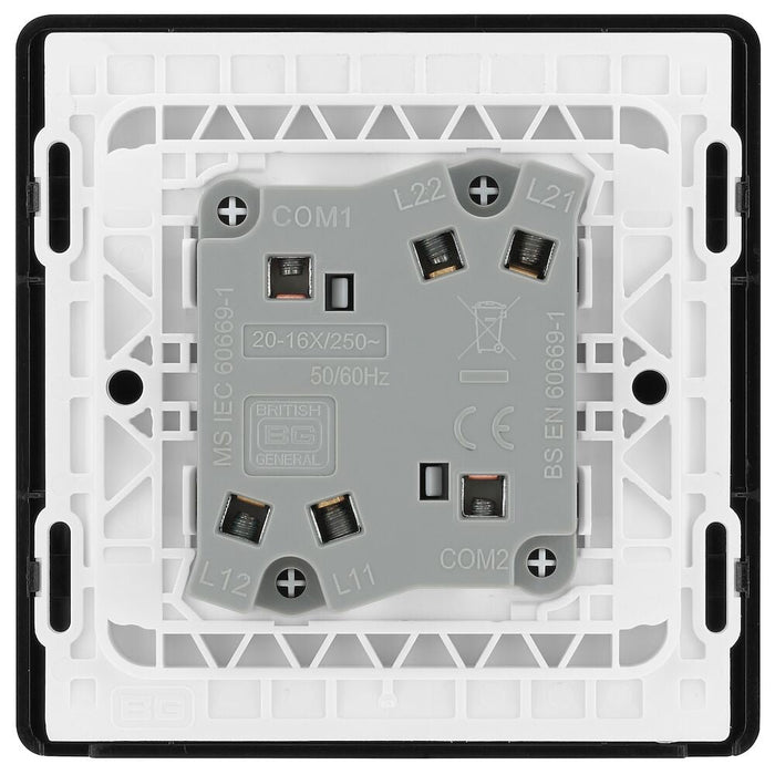 BG Evolve Polycarbonate Black Chrome 2G Light Switch PCDBC42B Available From RS Electrical back side
