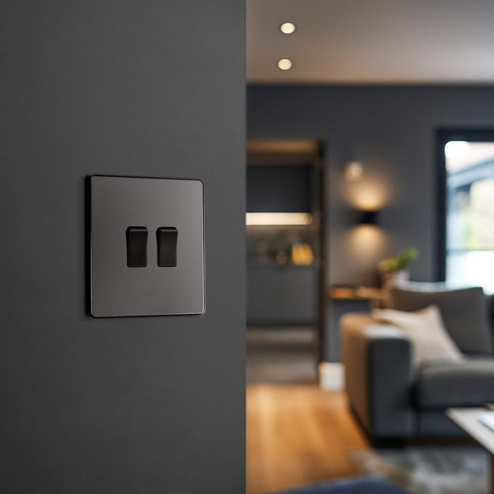 BG Evolve Polycarbonate Black Chrome 2G Light Switch PCDBC42B Available From RS Electrical interior