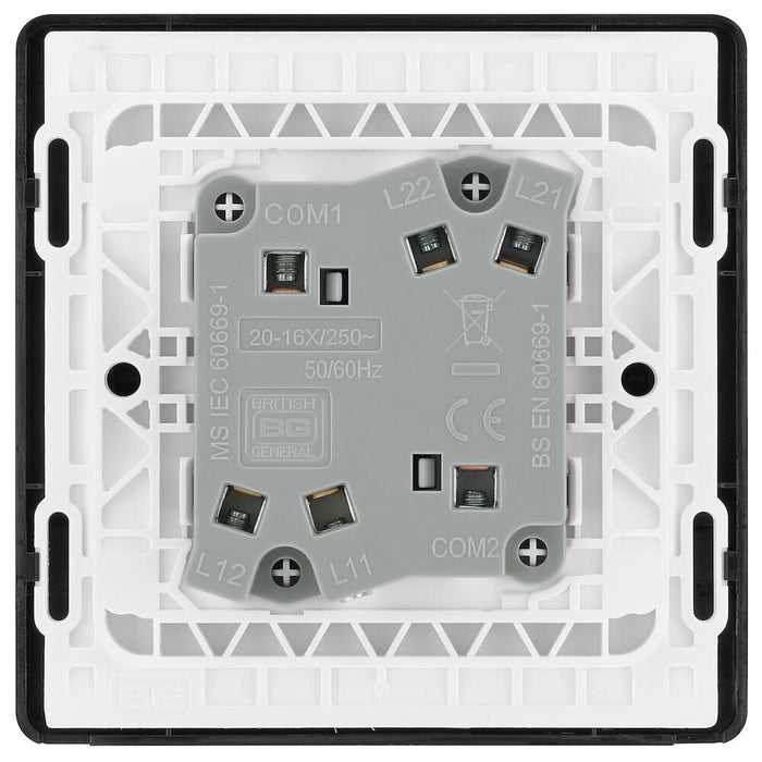 BG Evolve Polycarbonate Black Chrome 2G Wide Rocker Light Switch PCDBC42WB Available From RS Electrical back side