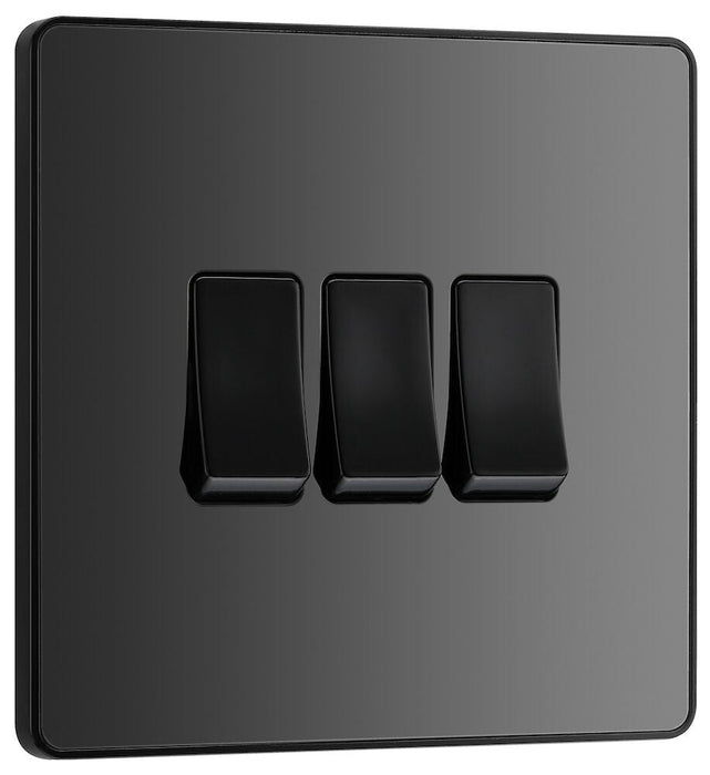 BG Evolve Polycarbonate Black Chrome 3G Light Switch PCDBC43B Available From RS Electrical left side