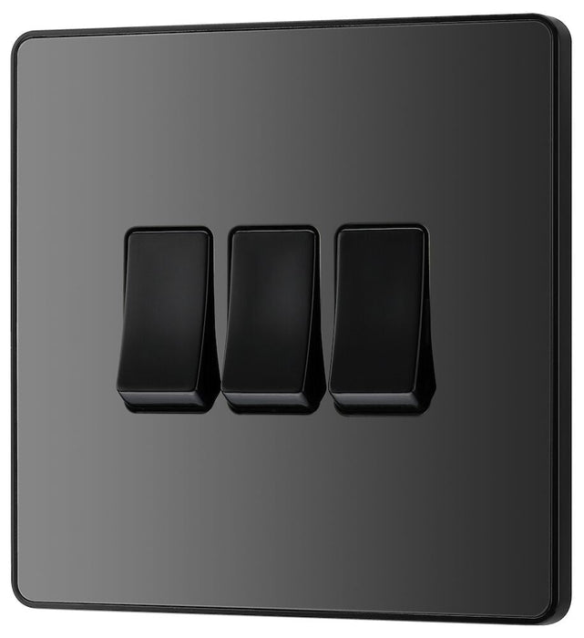 BG Evolve Polycarbonate Black Chrome 3G Light Switch PCDBC43B Available From RS Electrical right side
