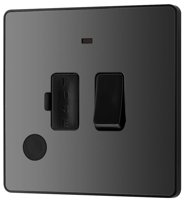 BG Evolve Polycarbonate Black Chrome 13A Switched Spur with Neon and Flex Outlet PCDBC52B Available From RS Electrical right side