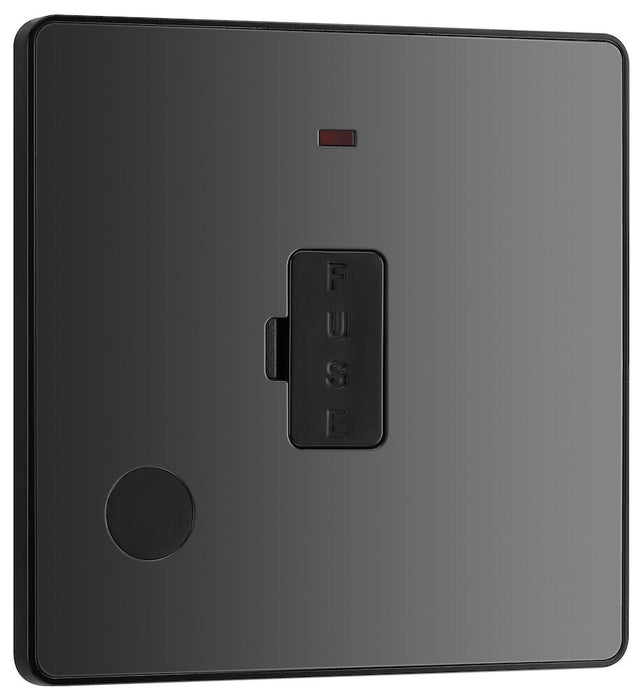 BG Evolve Polycarbonate Black Chrome 13A Unswitched Spur with Neon and Flex Outlet PCDBC54B Available From RS Electrical left side