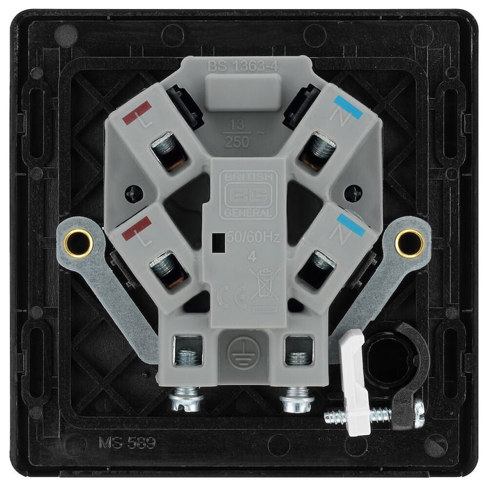 BG Evolve Polycarbonate Black Chrome 13A Unswitched Spur with Neon and Flex Outlet PCDBC54B Available From RS Electrical back side