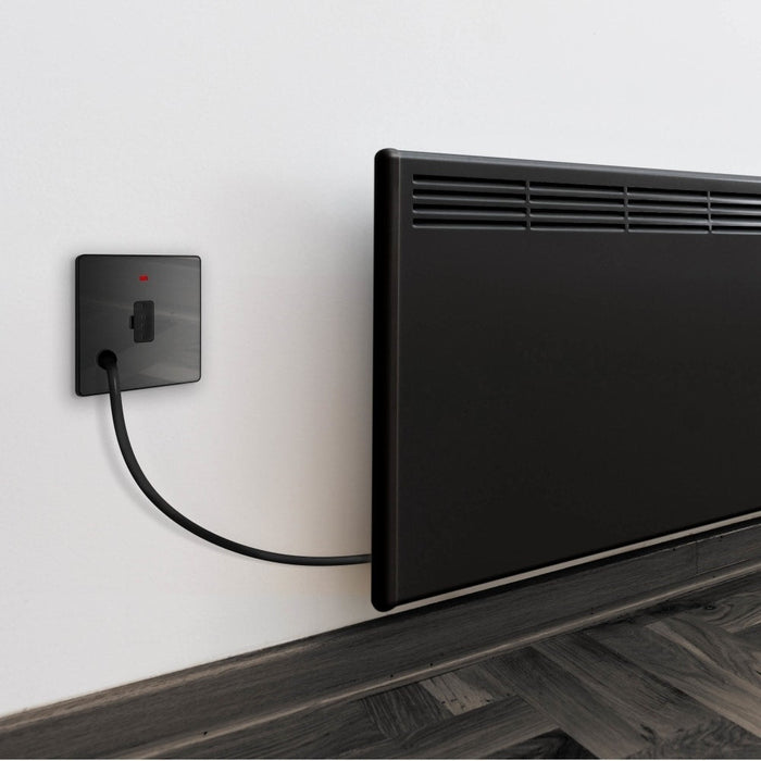 BG Evolve Polycarbonate Black Chrome 13A Unswitched Spur with Neon and Flex Outlet PCDBC54B Available From RS Electrical panel heater interior