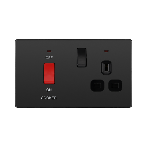 BG Evolve Black Chrome 45A Cooker Switch with double pole switch and LED PCDBC70B