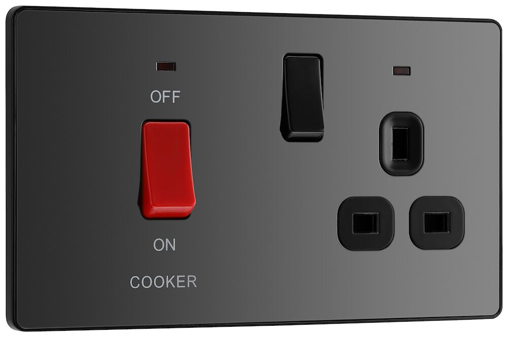 BG Evolve Polycarbonate Black Chrome Cooker Switch with 13A Socket PCDBC70B Available From RS Electrical left side