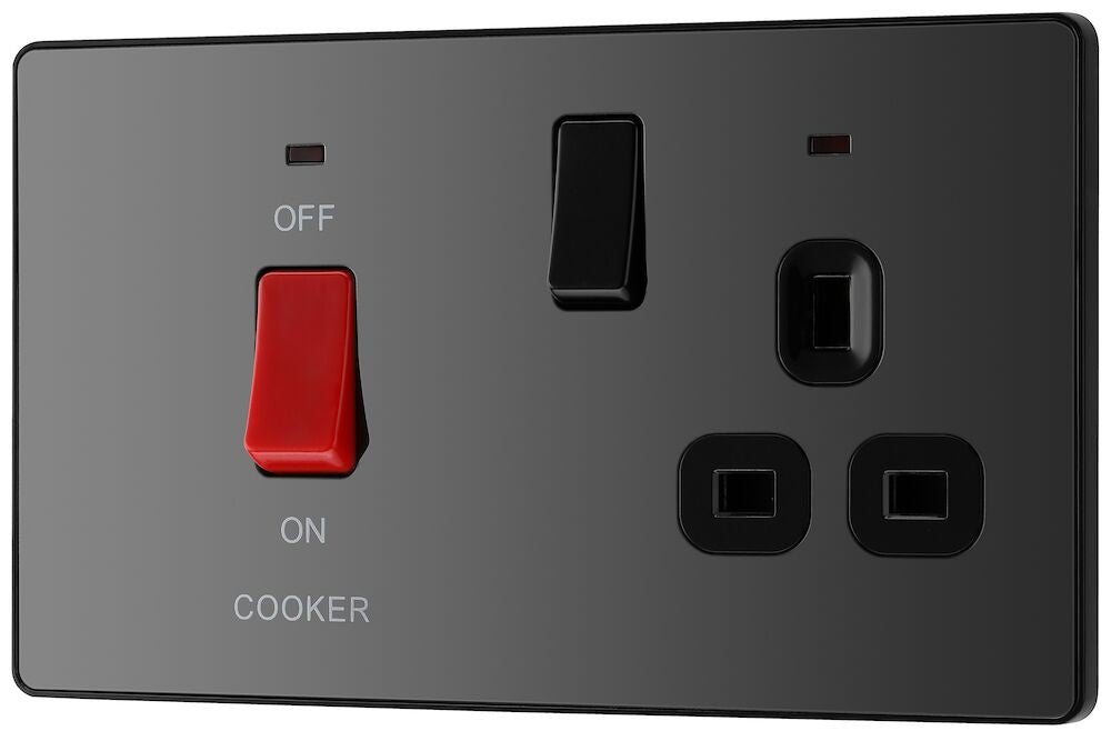 BG Evolve Polycarbonate Black Chrome Cooker Switch with 13A Socket PCDBC70B Available From RS Electrical right side