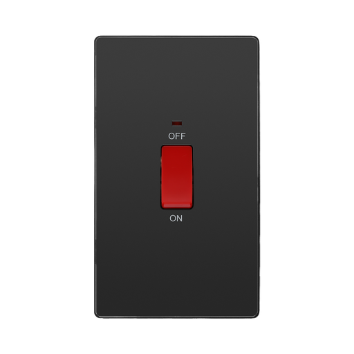 BG Evolve Black Chrome 45A double pole switch with LED PCDBC72B