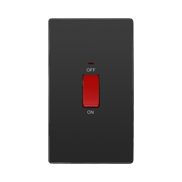 BG Evolve Black Chrome 45A double pole switch with LED PCDBC72B