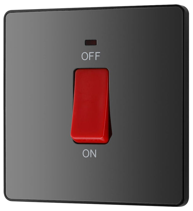 BG Evolve Polycarbonate Black Chrome 45A Cooker Switch with Neon PCDBC74B Available From RS Electrical right side
