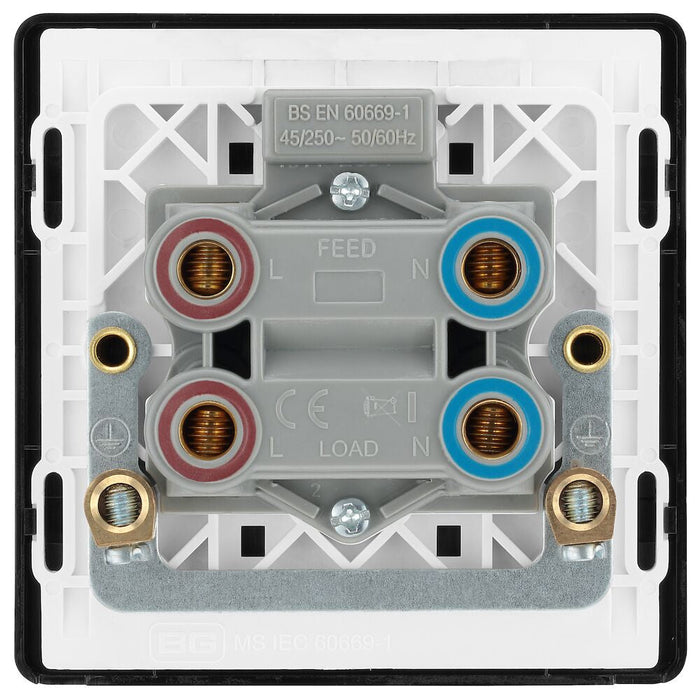 BG Evolve Polycarbonate Black Chrome 45A Cooker Switch with Neon PCDBC74B Available From RS Electrical back side