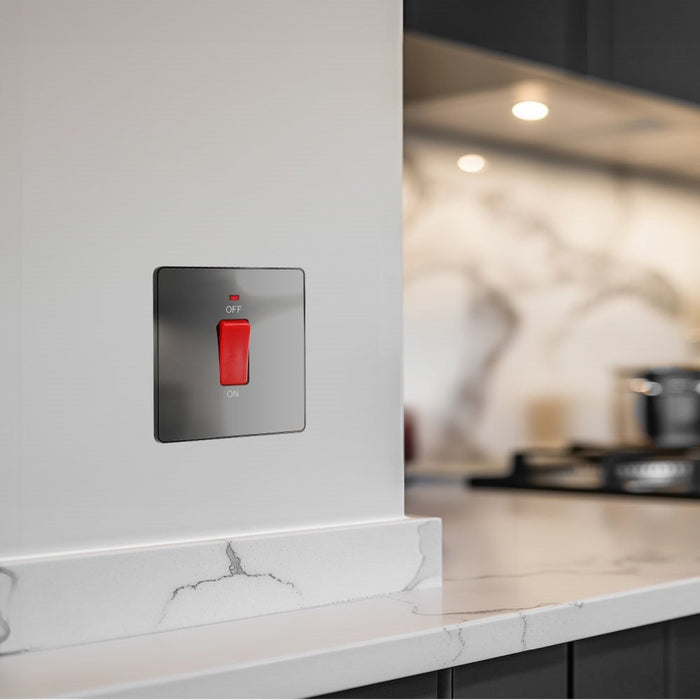 BG Evolve Polycarbonate Black Chrome 45A Cooker Switch with Neon PCDBC74B Available From RS Electrical interior