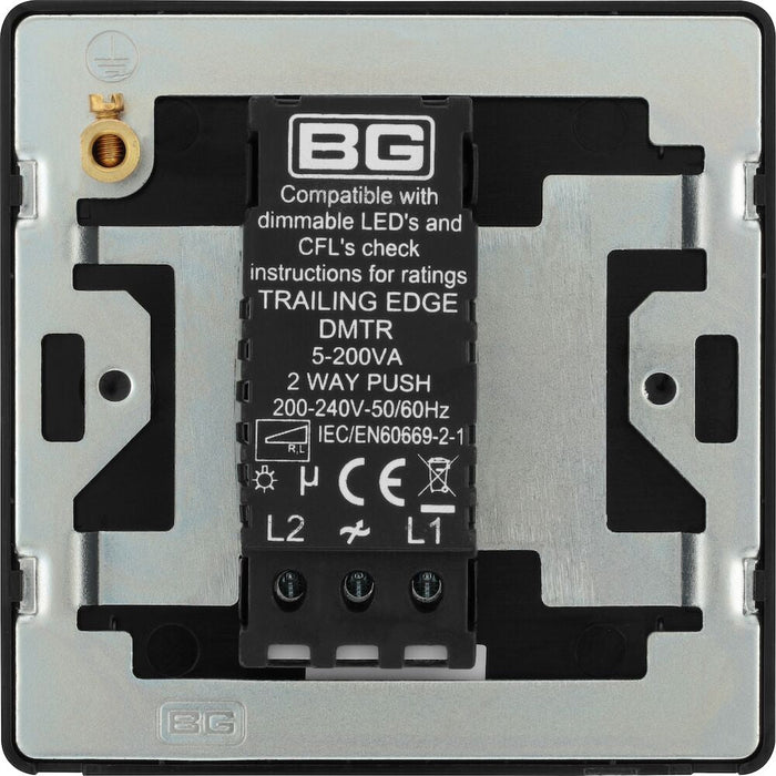 BG Evolve Polycarbonate Black Chrome 1G Dimmer Switch PCDBC81B Available From RS Electrical back side