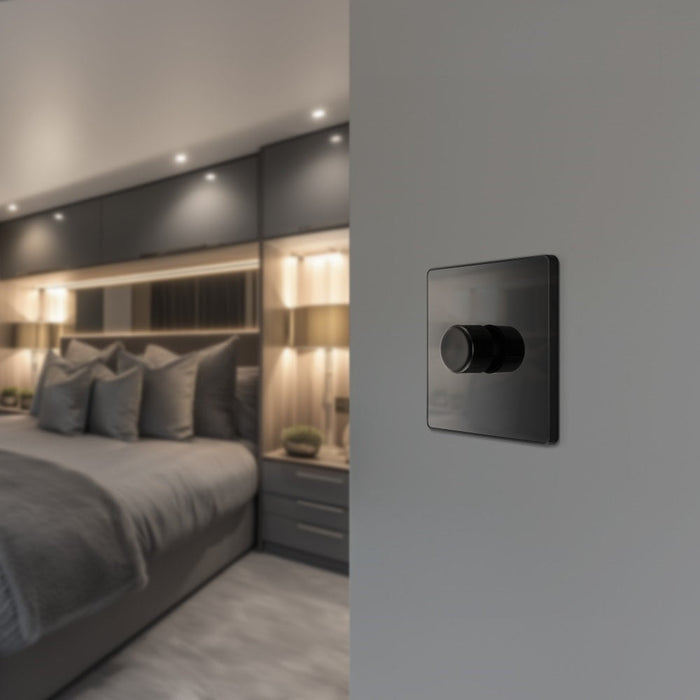 BG Evolve Polycarbonate Black Chrome 1G Dimmer Switch PCDBC81B Available From RS Electrical interior