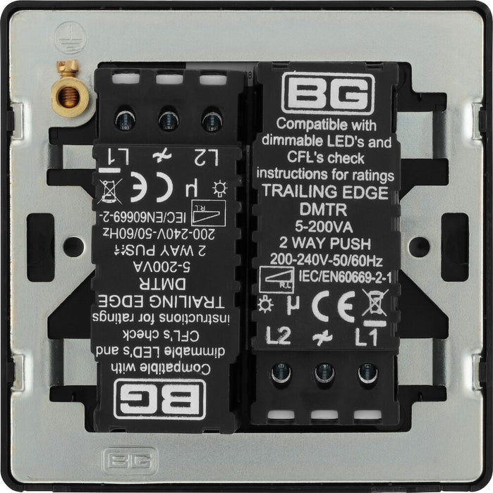 BG Evolve Polycarbonate Black Chrome 2G Dimmer Switch PCDBC82B Available From RS Electrical back side