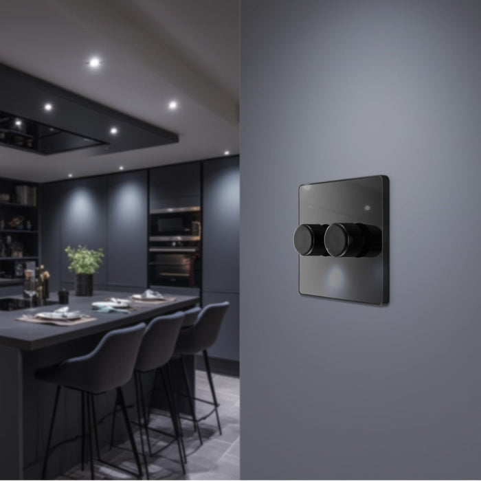 BG Evolve Polycarbonate Black Chrome 2G Dimmer Switch PCDBC82B Available From RS Electrical kitchen interior