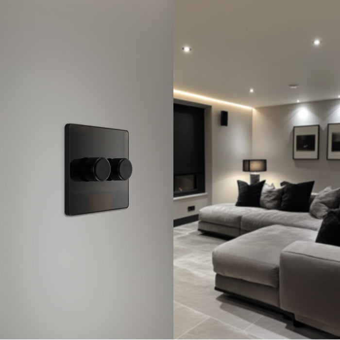 BG Evolve Polycarbonate Black Chrome 2G Dimmer Switch PCDBC82B Available From RS Electrical lounge interior