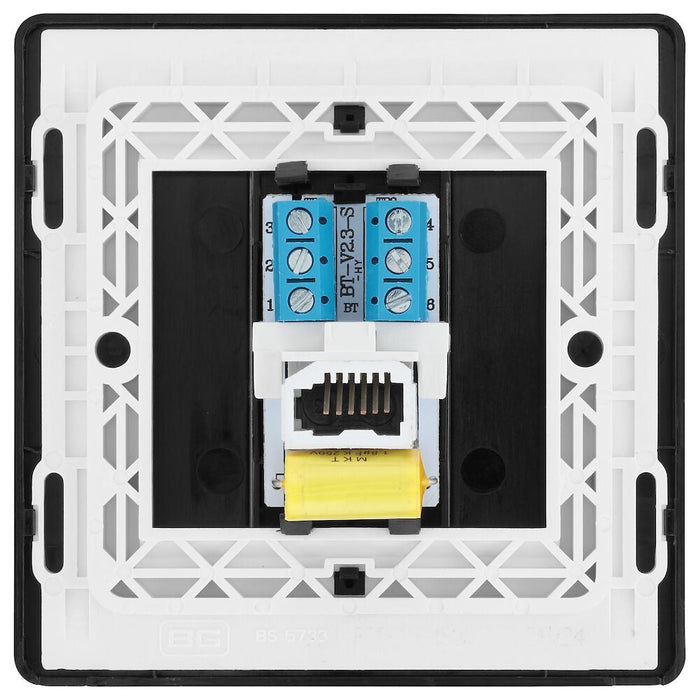 BG Evolve Polycarbonate Black Chrome Master Telephone Socket PCDBCBTM1B Available From RS Electrical back side