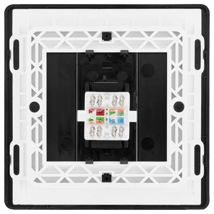 BG Evolve Polycarbonate Black Chrome Single Cat6 Data Outlet Socket PCDBCRJ4516B Available From RS Electrical back side