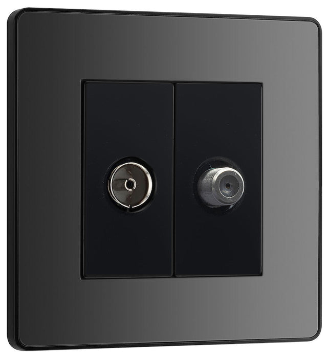 BG Evolve Polycarbonate Black Chrome TV and Satellite Socket PCDBCTVSATB Available From RS Electrical left side