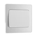 Front view of BG Evolve Brushed Steel 1G 2W Wide Rocker Light Switch
